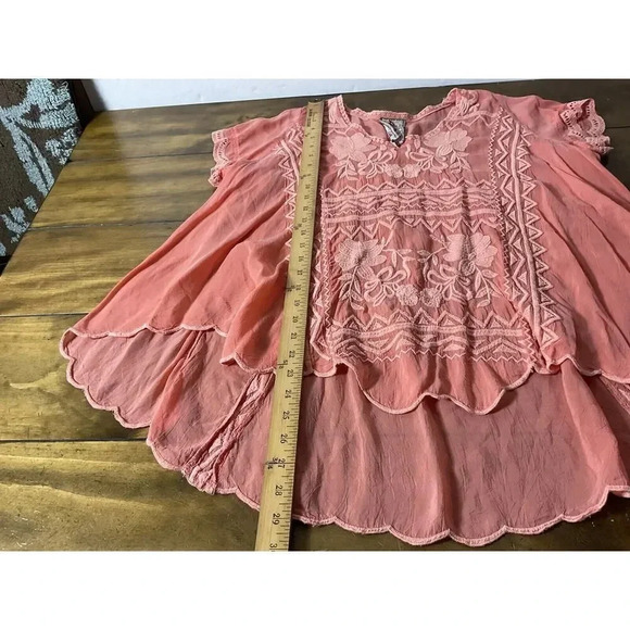 Johnny Was Coral Orange Delamo Embroidered Flared Tunic Blouse Size Small - Picture 8 of 12